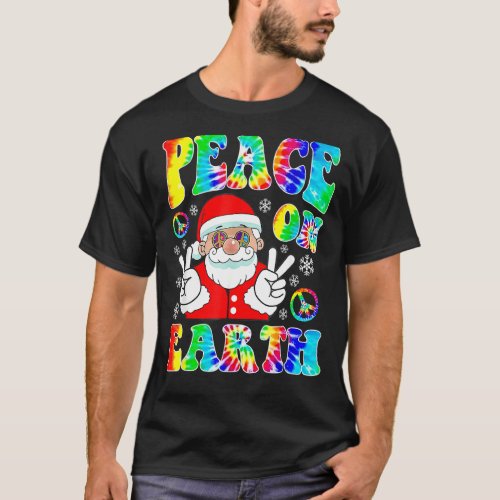 Hippie Peace On Earth Boho Christmas Santa Claus P T_Shirt