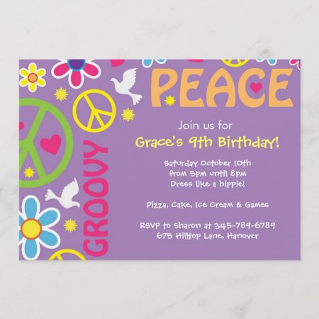 Hippie, Peace Sign, 60's Theme, Party Invites