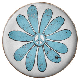 Hippie Peace Sign Flower Aqua Distressed Look Chocolate Covered Oreo