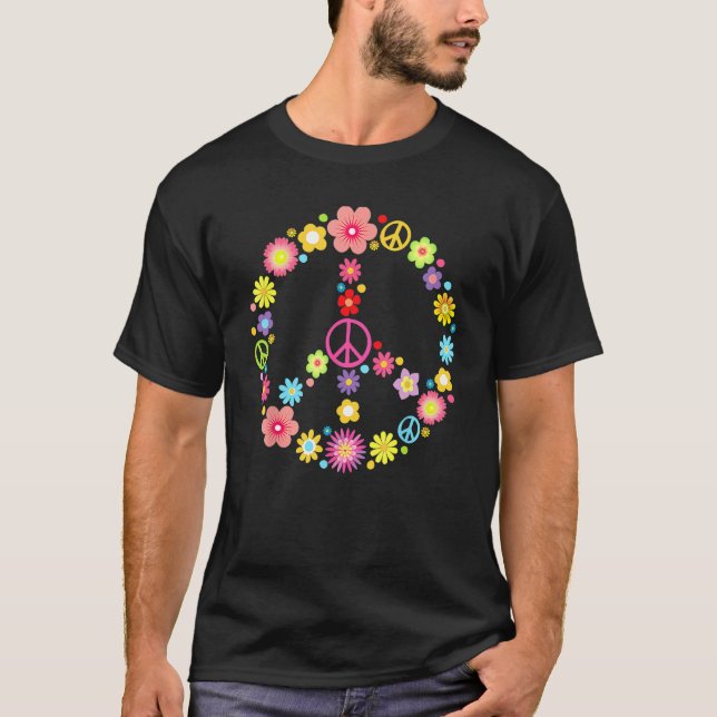 Hippie Peace Sign Flower Power Peace Sign World Pe T-Shirt (Front)