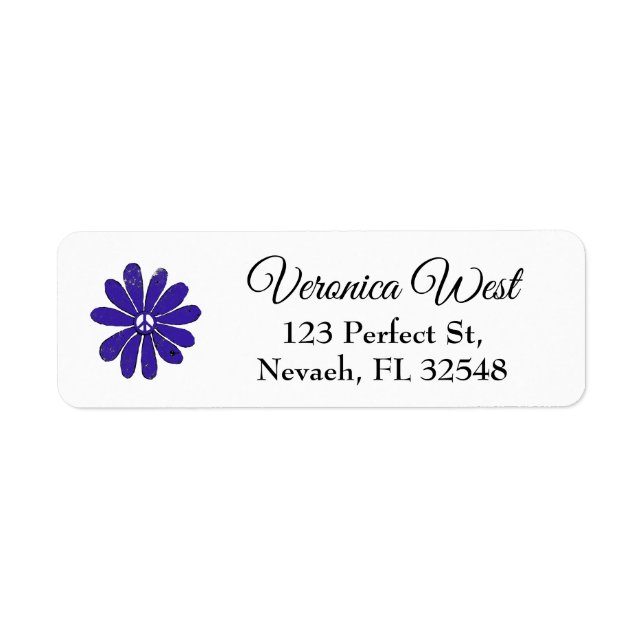 HIppie Peace Sign Flower Purple Distressed Look Label (Front)