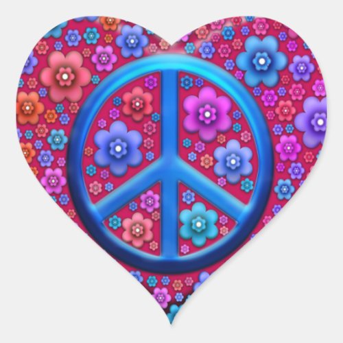 Hippie Peace Sign Heart Sticker