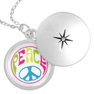 Hippie Peace Sign Locket Necklace