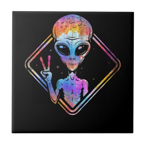 Hippie Peace Sign Outer Space Gift Alien Ceramic Tile