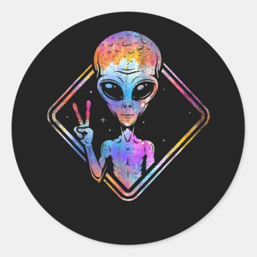 Hippie Peace Sign Outer Space Gift Alien Classic Round Sticker