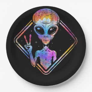 Hippie Peace Sign Outer Space Gift Alien Paper Plates