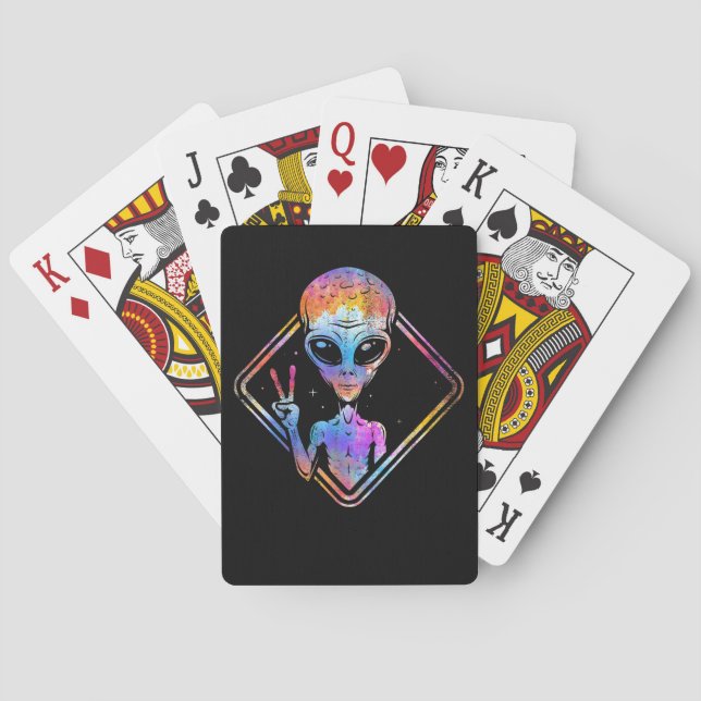Hippie Peace Sign Outer Space Gift Alien Poker Cards (Back)