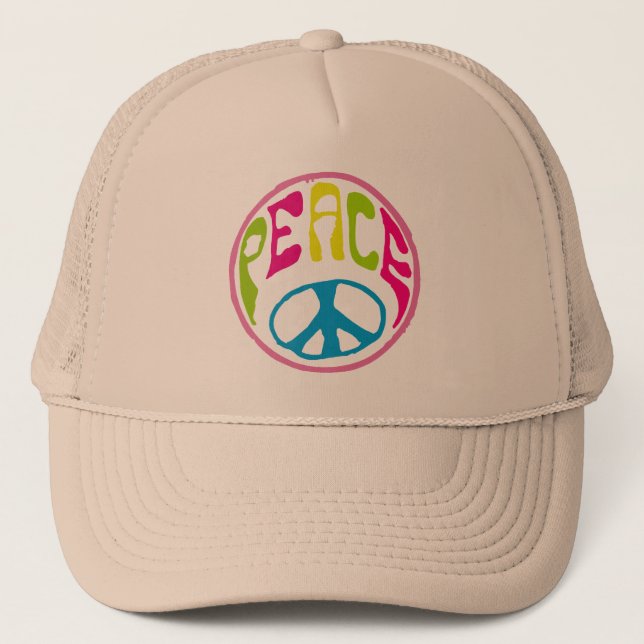Hippie Peace Sign Trucker Hat (Front)