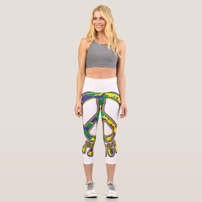 Hippie Peace Symbol Capri Leggings (Front)
