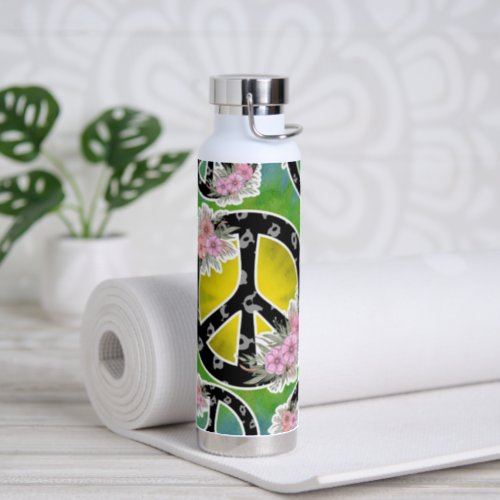 Hippie Peace Tie Dye Flowers Tumbler Bottle