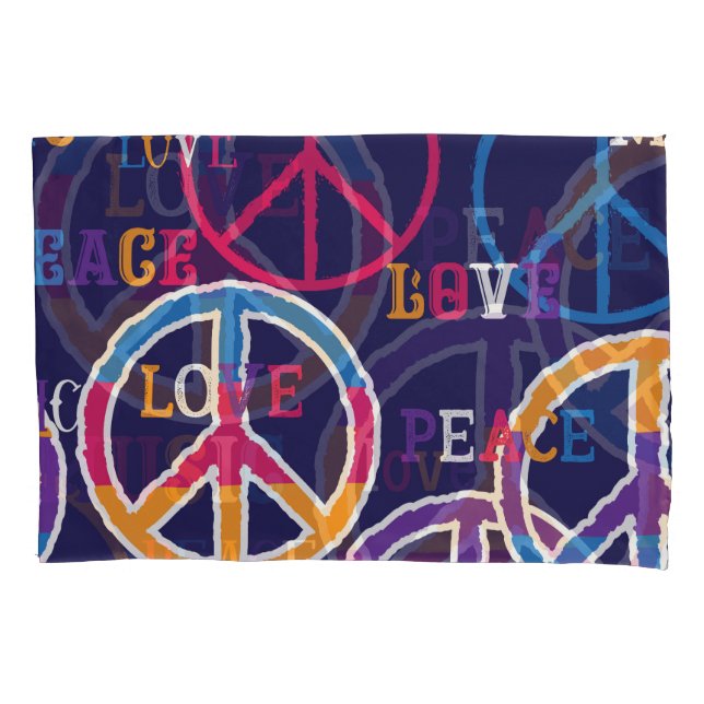 Hippie Peace: Vibrant Symbol Design. Pillow Case (Front)