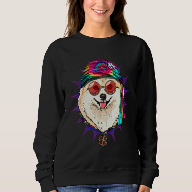Hippie Pomeranian Tie Dye Peace Sign Psychedelic D Sweatshirt (Front)