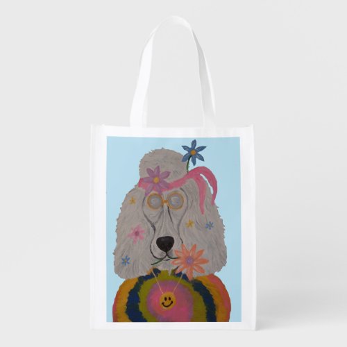 Hippie Poodle Flower Child  Grocery Bag