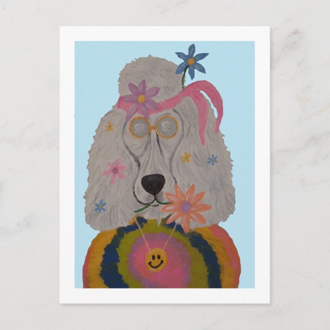 Hippie Poodle Flower Child  Invitation Postcard (Front)