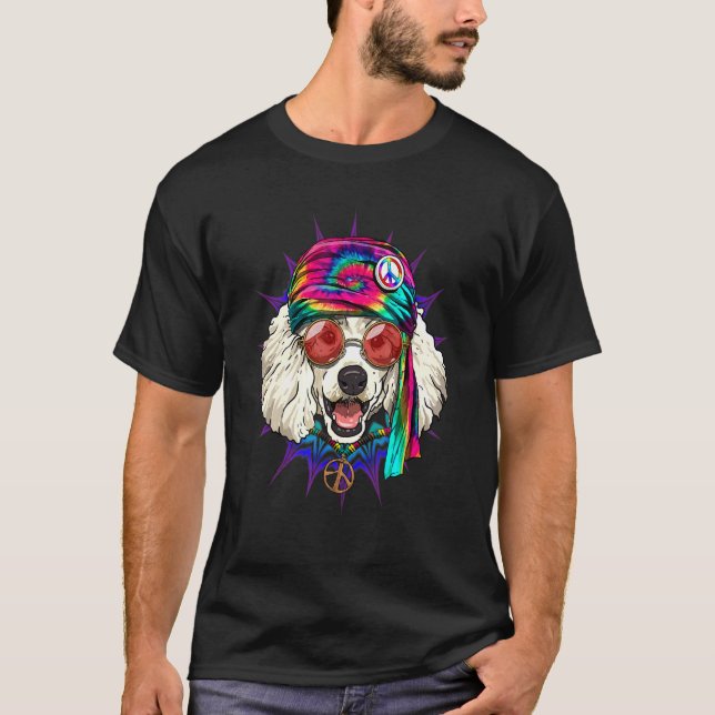 Hippie Poodle Tie Dye Peace Sign Psychedelic Pet D T-Shirt (Front)