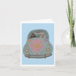 Hippie Poodles in their Flower Child Love Car Invitation