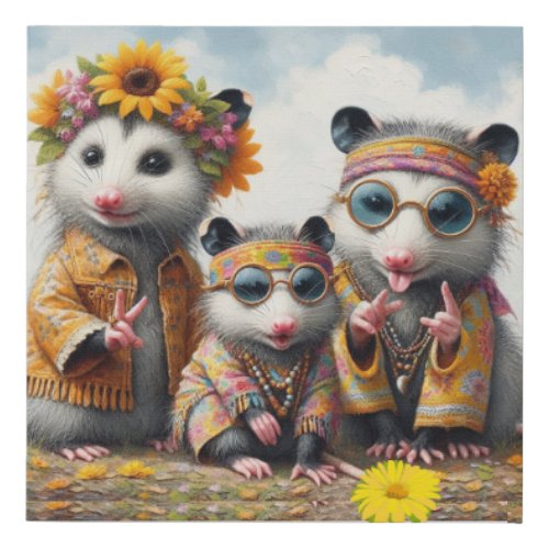 Hippie Possum Family Faux Canvas Print