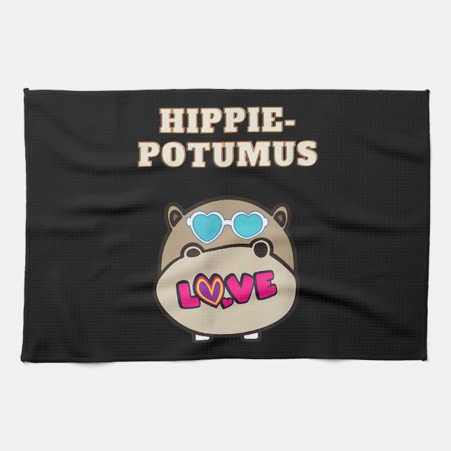 Hippie Potumus Baby Hippopotamus Lover Kitchen Towel (Horizontal)