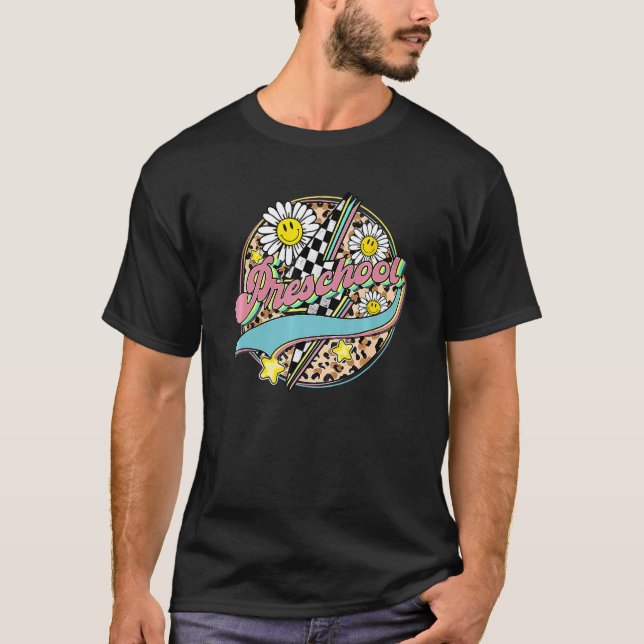 Hippie Preschool Back To School Retro Groovy Teach T-Shirt (Front)