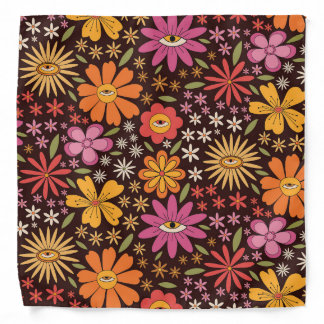 Hippie Psychedelic 70s Groovy Flowers Eye Pattern Bandana