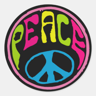 Hippie Psychedelic Peace Sign Classic Round Sticker