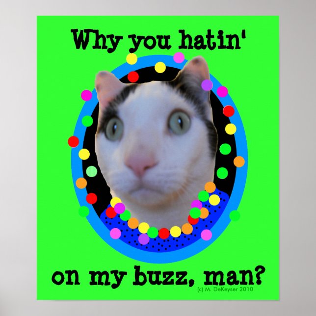 Hippie Psychedelic Rainbow Buzz Cat Poster (Front)