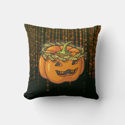 Hippie Pumpkin Halloween BokehLights Square Pillow