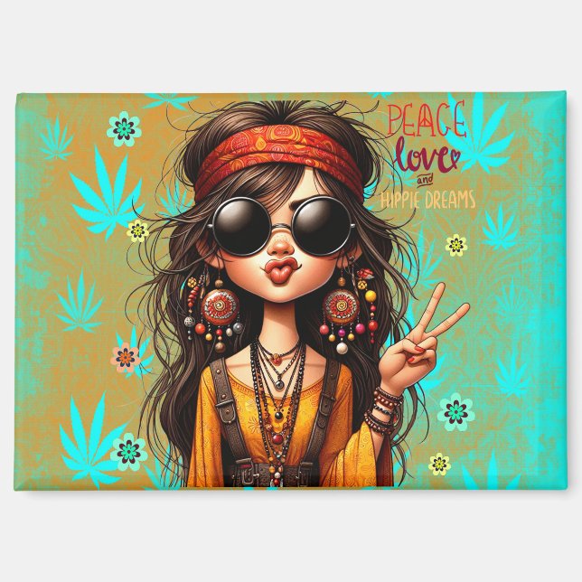 Hippie Quirky Peace & Love Magnet (Front)