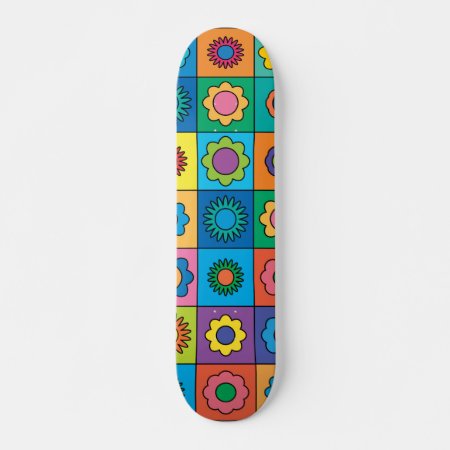 Hippie Rainbow Flower Pattern Skateboard Deck