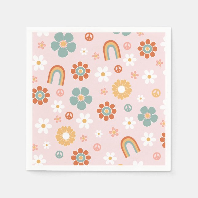 Hippie Rainbow Groovy Birthday Napkins (Front)