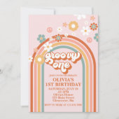 Hippie Rainbow Groovy One 1st Birthday Invitation (Front)