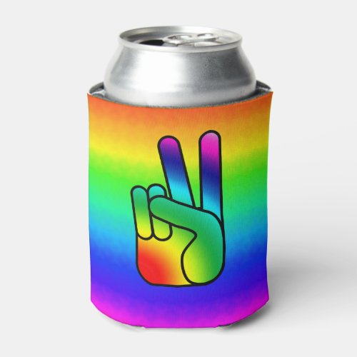 Hippie Rainbow Peace Hand  Can Cooler