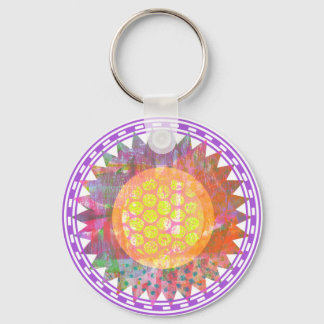 Hippie Rainbow Sunflower Keychain