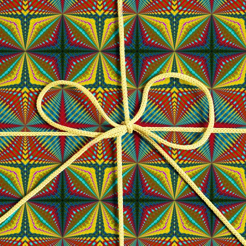  Hippie Red Blue Yellow Green Ethnic Trippy Earthy Wrapping Paper