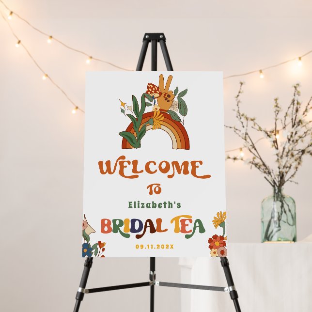 Hippie Retro 70s Bridal Tea Welcome Sign (In Situ (Stand))