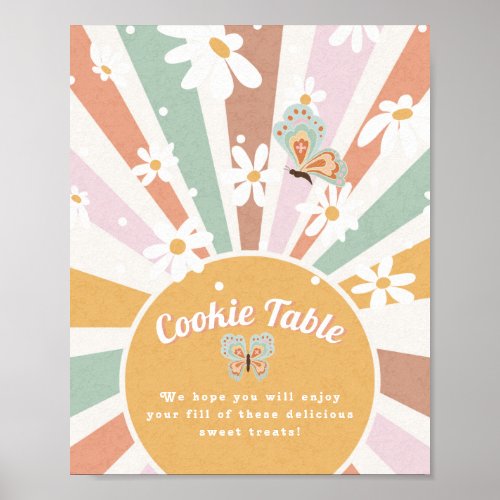 Hippie Retro 70s Sunrise Baby Shower Cookie Table Poster