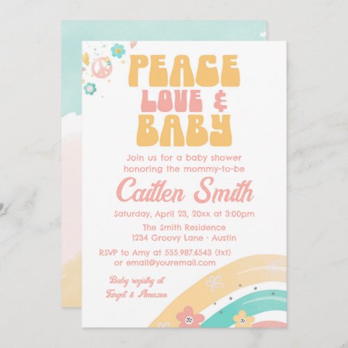 Hippie Retro Baby Shower Groovy Pastels Peace Love Invitation