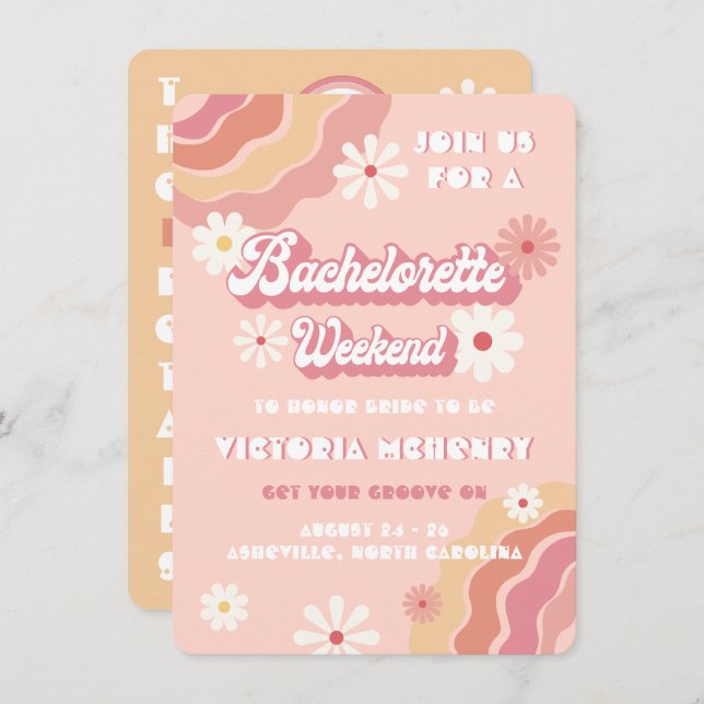 Hippie Retro Bachelorette Weekend Invitation (Front/Back)