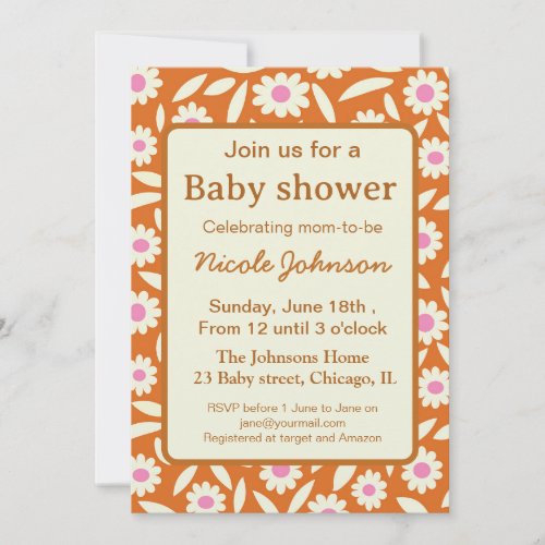 Hippie retro daisy floral baby shower  invitation