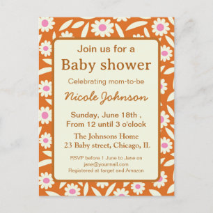 Hippie retro daisy floral baby shower invitation postcard