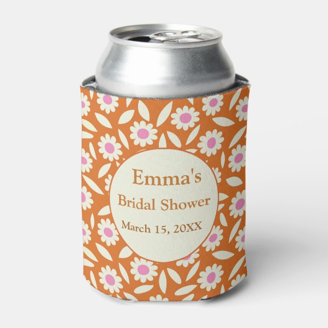 Hippie Retro Daisy Floral Bridal Shower   Can Cooler (Can Front)