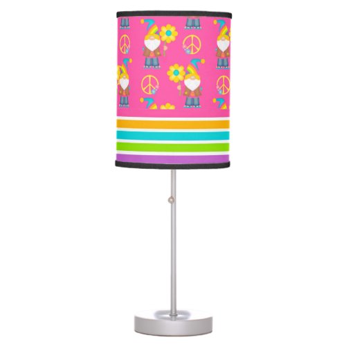 Hippie Retro Gnome With Colorful Stripes Table Lamp