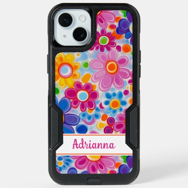 Hippie Retro Groovy Floral Personalized iPhone 15 Plus Case (Back)