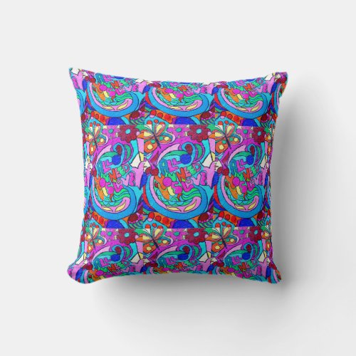 hippie retro groovy love pattern throw pillow