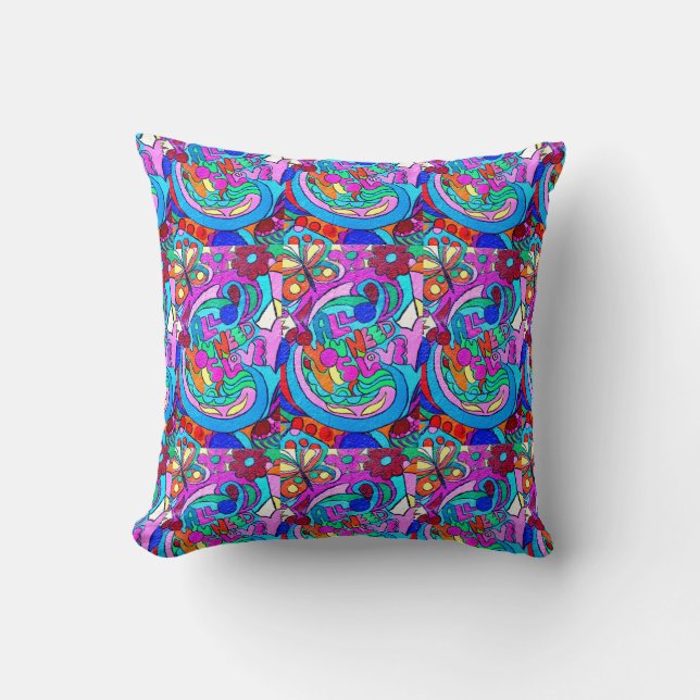 hippie retro groovy love pattern throw pillow (Front)