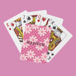 Hippie Retro Groovy Pink Daisy Flowers Custom Name Playing Cards<br><div class="desc">Hippie Retro Groovy Pink Daisy Flowers Custom Name Playing Cards features a pink and purple groovy retro checkerboard and daisy flower pattern with your personalized name in the center. Perfect gift for family and friends for birthday,  Christmas,  holidays,  Mother's Day and parties. Designed by © Evco Studio www.zazzle.com/store/evcostudio</div>