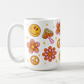 Hippie Retro Happy Smile Face Peace Design Mug