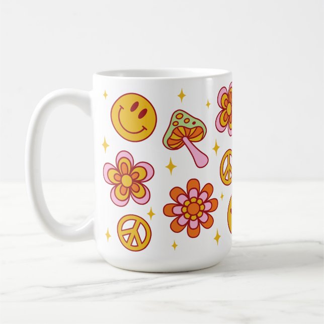Hippie Retro Happy Smile Face Peace Design Mug (Left)