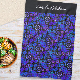 Hippie Retro Pattern Blue Purple Personalized Kitchen Towel