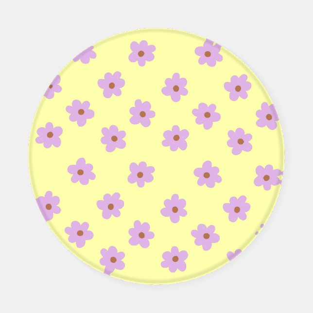 Hippie Retro Purple Yellow Flower Y2K Pattern Coaster Set (Single)